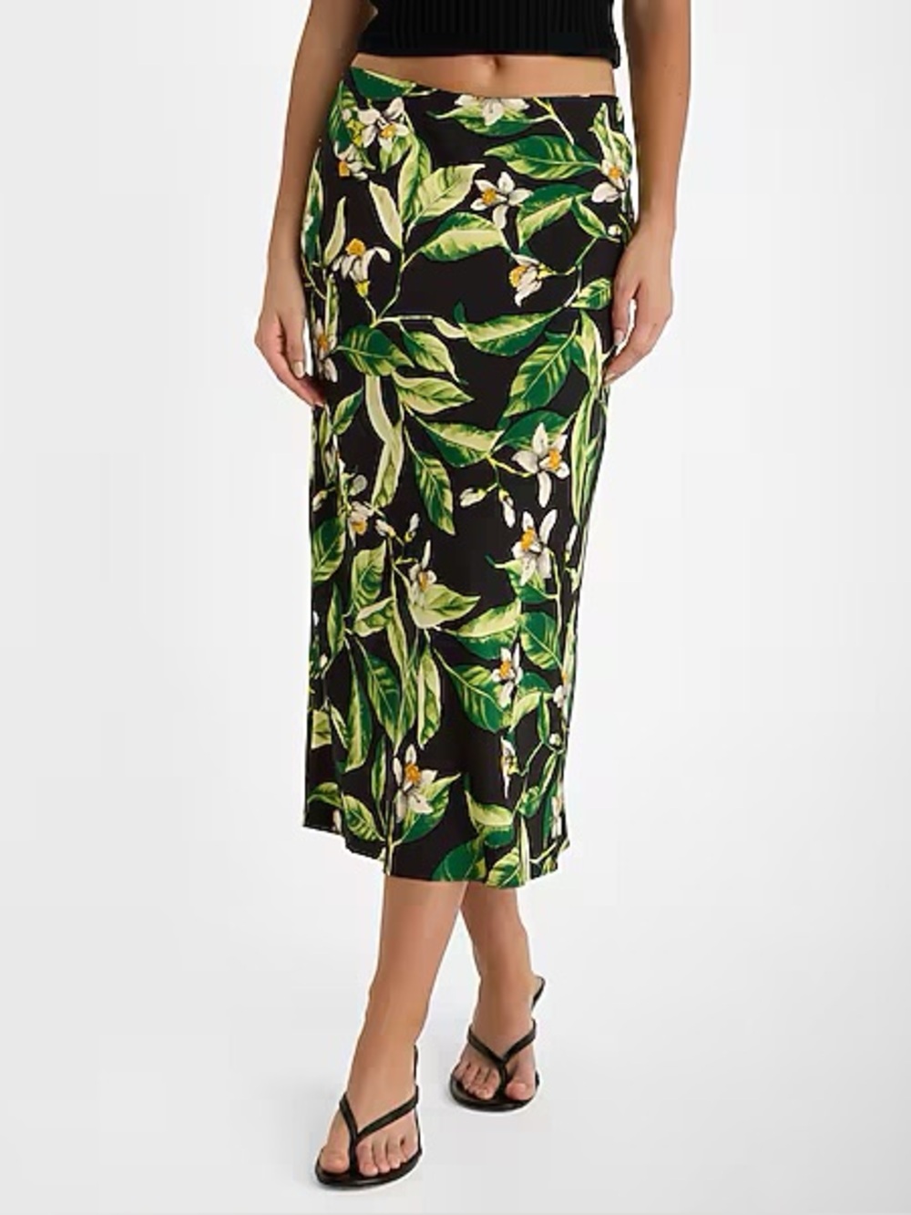 Express High Waisted Satin Printed Midi Skirt